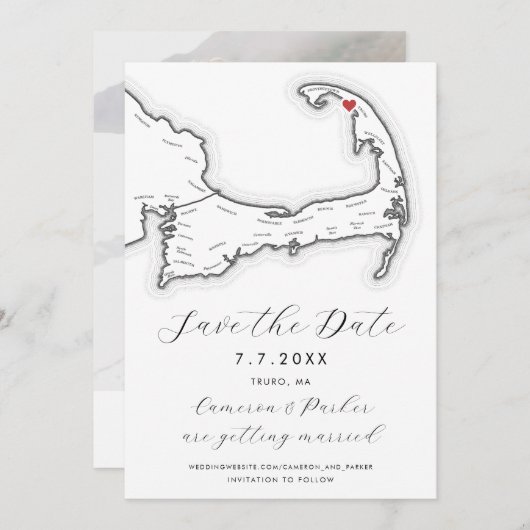 Truro MA Cape Cod kaart zwart-wit bruiloft (Voorkant / Achterkant)