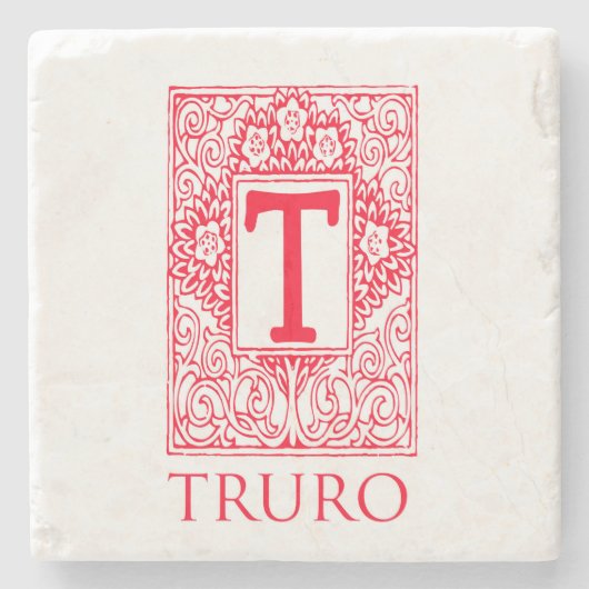 Truro Red Monogram Stone Onderzetter (Voorkant)