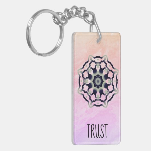 *~* "TRUST" Black Grey Mandala Heart Chakra Pink Sleutelhanger (Voorkant Links)