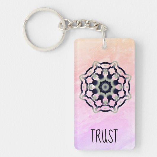 *~* "TRUST" Black Grey Mandala Heart Chakra Pink Sleutelhanger (Voorkant)