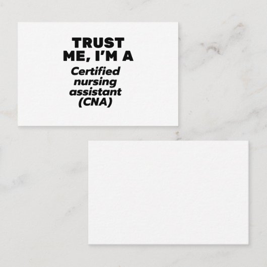 Trust I is een gecertificeerde verpleegassistent ( Visitekaartje (Voorkant / Achterkant)