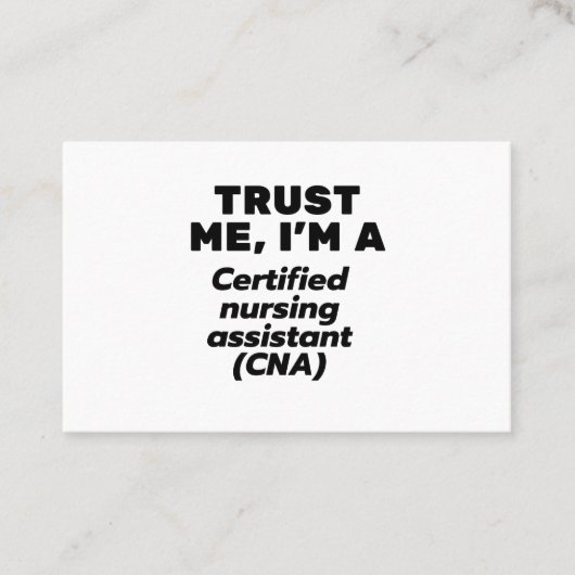 Trust I is een gecertificeerde verpleegassistent ( Visitekaartje (Voorkant)