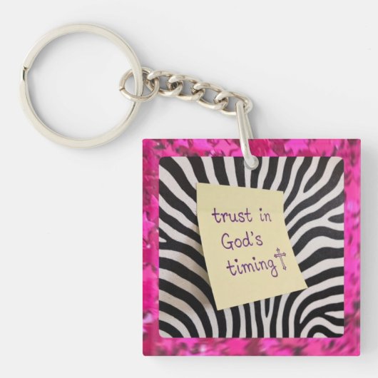 Trust in God's Timing pink glitter zebra y2k Sleutelhanger (Voorkant)