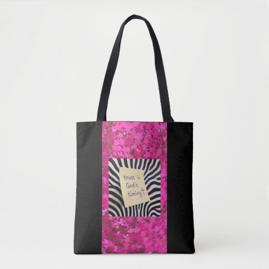 Trust in God's Timing pink glitter zebra y2k Tote Bag (Voorkant)