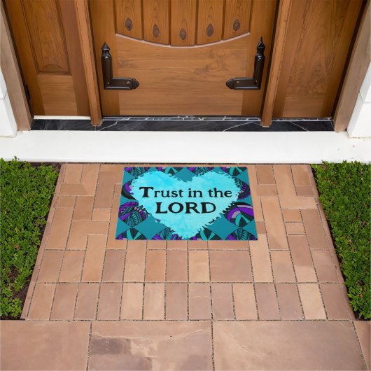 Trust In The Lord Fish Leaves Purple Teal Grey Deurmat (Buiten)