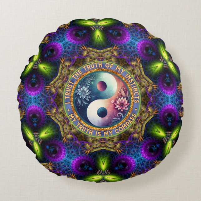 Trust Instincts Growth Compass Direction Inspire Rond Kussen (Voorkant)