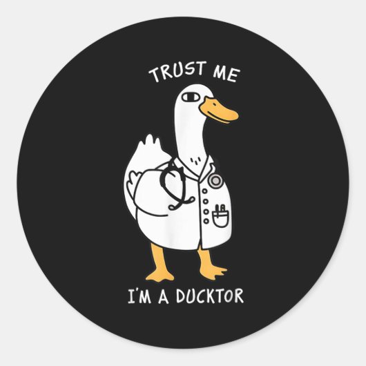 Trust Me I'm A Ductor Whimsical Duck Doctor Animal Ronde Sticker (Voorkant)