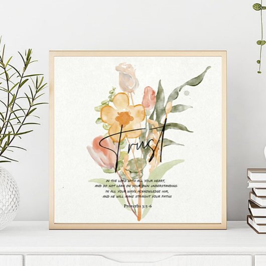 Trust-Proverbs 3:5-6 Oranje floraal Poster