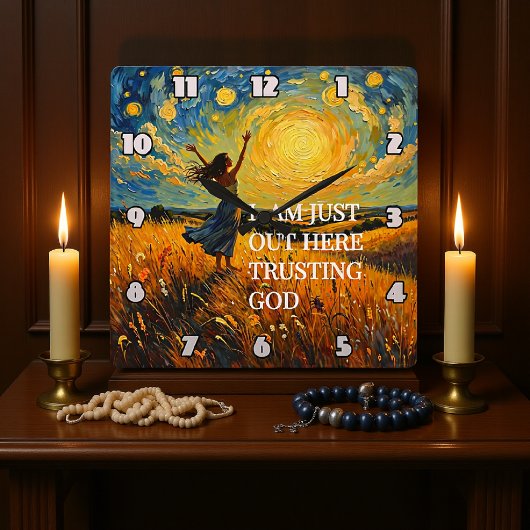 Trusting God in a Golden Field Artwork Vierkante Klok