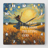 Trusting God in a Golden Field Artwork Vierkante Klok (Voorkant)