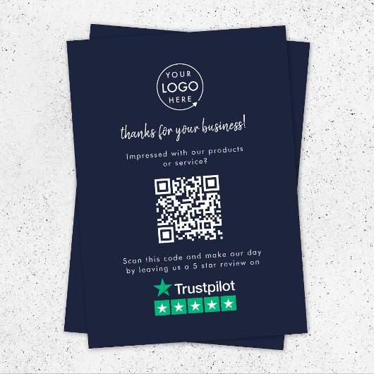 Trustpilot Review Business Dank u QR Code Navy Informatiekaartje