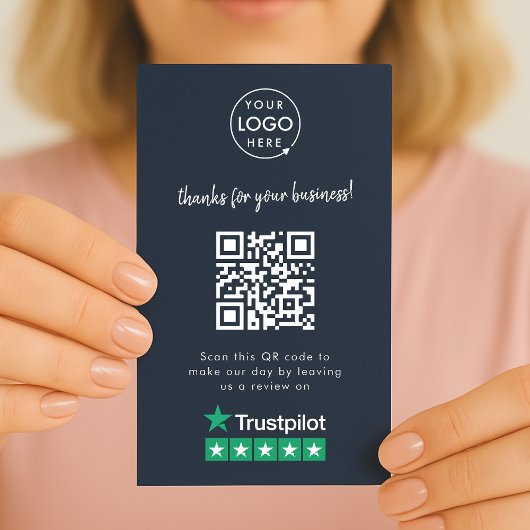 Trustpilot Review Business Dank u QR Code Navy Visitekaartje