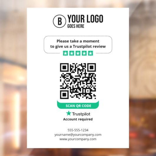 Trustpilot Reviewen QR Code Rate My Business 5 Sta Raamsticker (Vel 2)