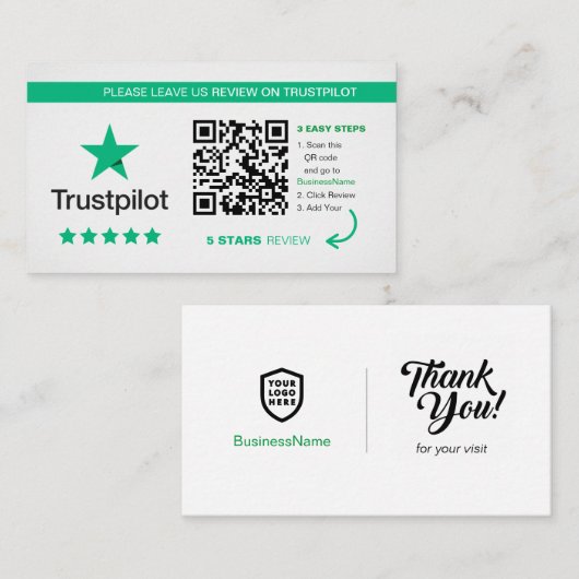 Trustpilot Reviewen | Zakelijke QR-code Bedankt Visitekaartje (Voorkant / Achterkant)