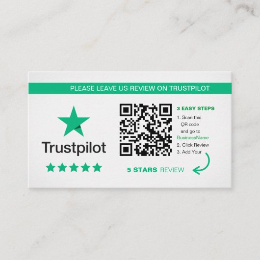 Trustpilot Reviewen | Zakelijke QR-code Bedankt Visitekaartje (Voorkant)