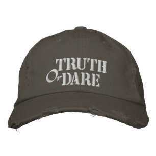 Truth Dare Game Rustiek Geel Grijs Geborduurde Pet