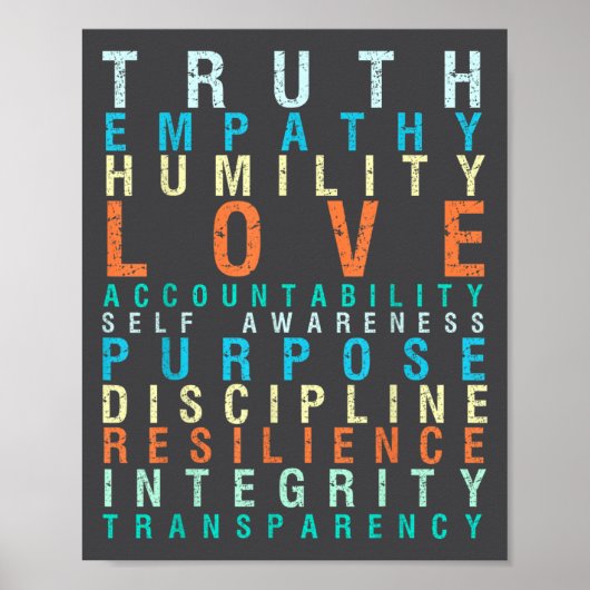 Truth Love Empathy Self Awareness Insrational Word Poster (Voorkant)