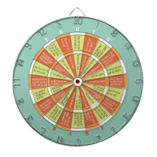 Truth of Dare (geen zoenen) Aqua/Sinaasappel Dartbord (Voorkant)