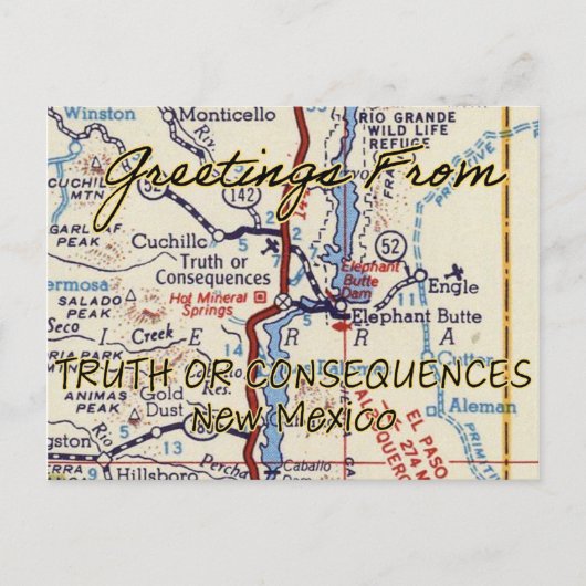 Truth or Consequence NM Vintage Briefkaart (Voorkant)