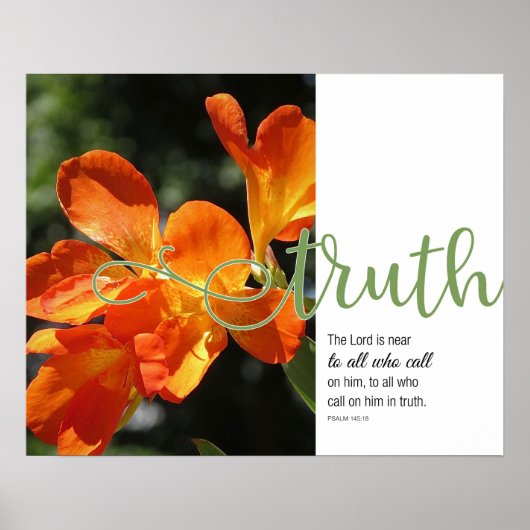 Truth Psalm 145:18 Oranje Floral Poster (Voorkant)