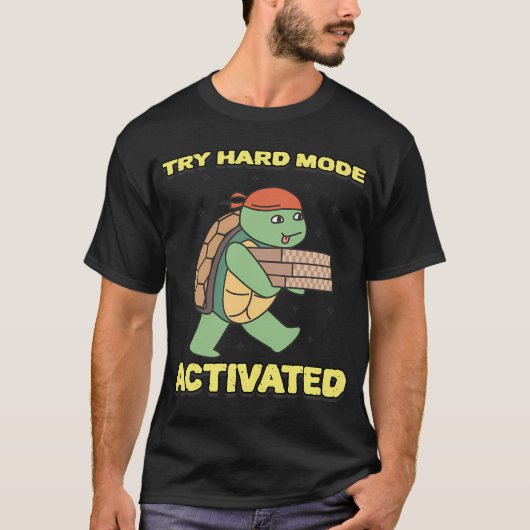 Try Hard Mode Geactiveerde Gaming Wereld T-shirt (Voorkant)
