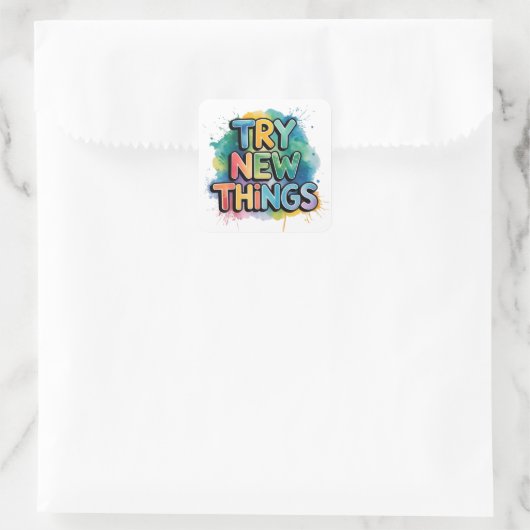 Try new things vierkante sticker (Tas)