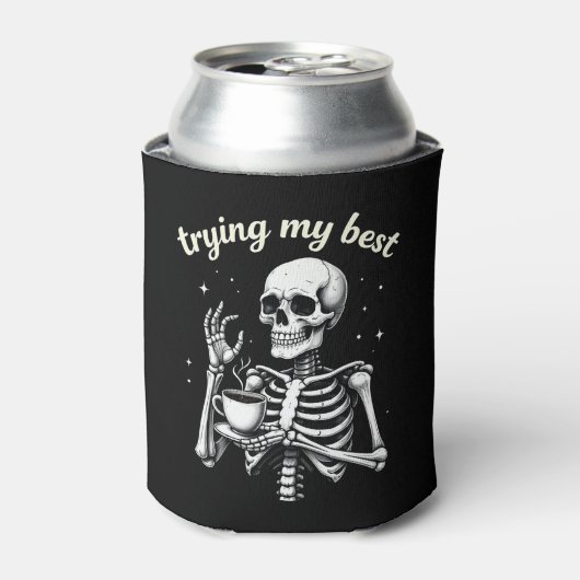 Trying My Best Funny Skeleton Coffee Halloween Blikjeskoeler (Blikje Voorkant)