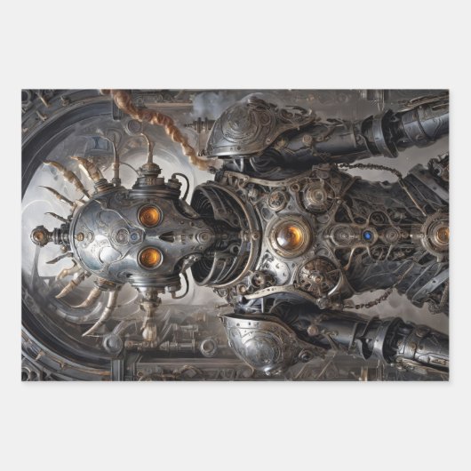 Tryptische Retrofuturistische steampunk robots Inpakpapier Vel (Voorkant 2)