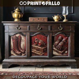 Tryptische Steampunk handschoenen, schoenen, bril  Inpakpapier Vel