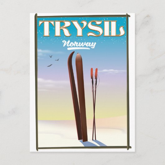Trysil Noorwegen, Noorwegen ski reisposter Briefkaart (Voorkant)
