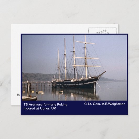 TS Arethusa voordien Peking gerookt te Upnor Briefkaart (Voorkant / Achterkant)