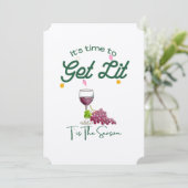 T's is de Seizoen Kerstwijn Party Get Lit Kaart (Staand voorkant)