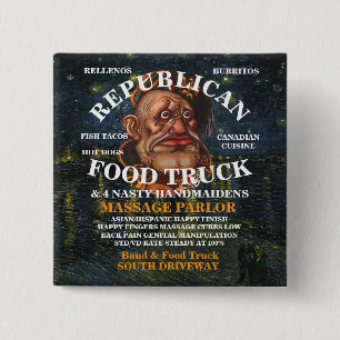 TSA KNOP VD STD TRUMP TRUMPS REPUBLIKEINSE PARTIJ VIERKANTE BUTTON 5,1 CM