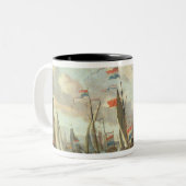 Tsar Peter I bezoekt Engeland in januari 1698 Tweekleurige Koffiemok (Voorkant links)