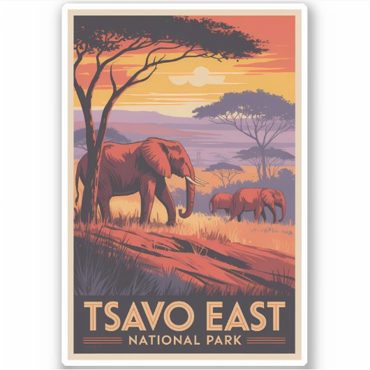 Tsavo East National Park Kenya Illustration Travel Sticker (Voorkant)