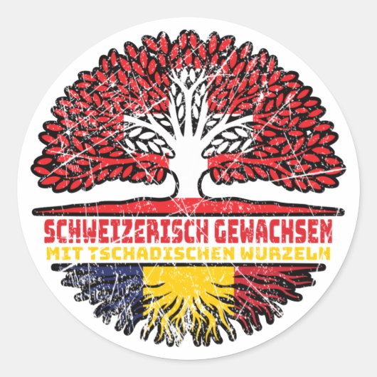 Tschad Tschadisch Schweizer Schweiz Baum Wurzel Ronde Sticker (Voorkant)