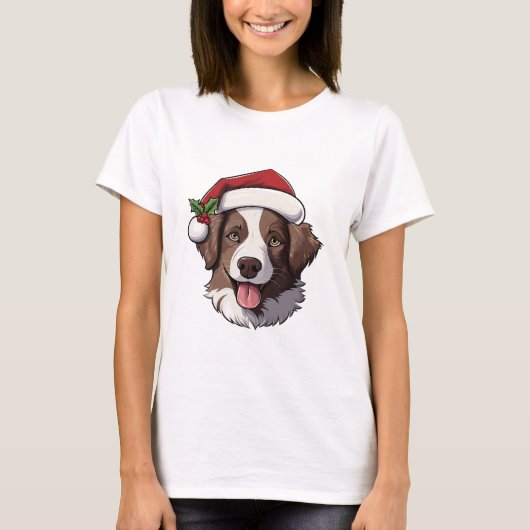 Tshirt - Christmas Border Collie Brown and White (Voorkant)