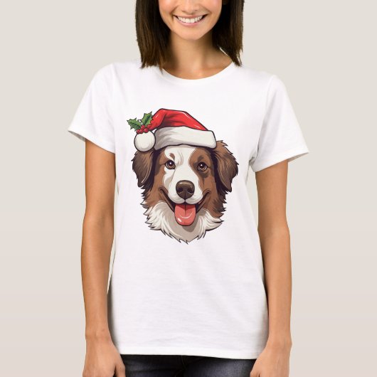Tshirt Christmas Border Collie Bruin wit (Voorkant)