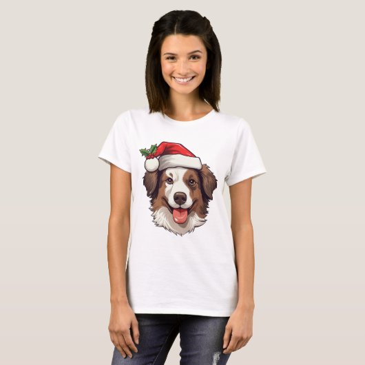 Tshirt Christmas Border Collie Bruin wit (Voorkant volledig)