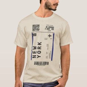 Tshirt met New York Boarding pass sticker