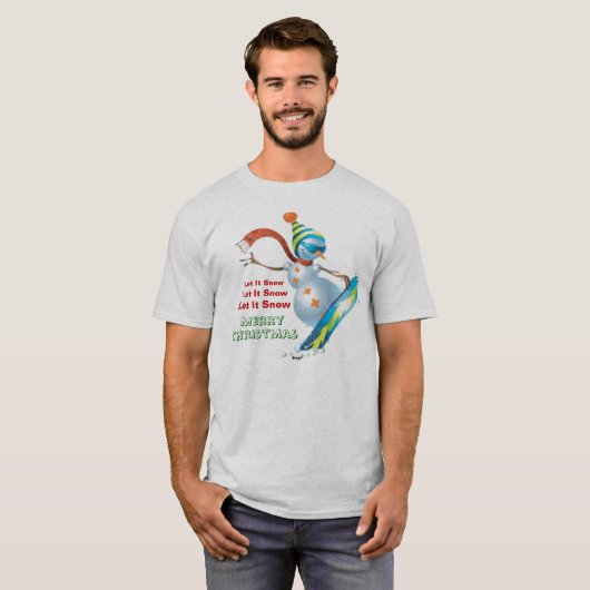Tshirt - Snowboarding met Kerstmis Snowman (Voorkant volledig)