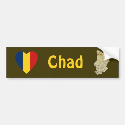Tsjadjad vlag hart + kaart bumpersticker (Voorkant)