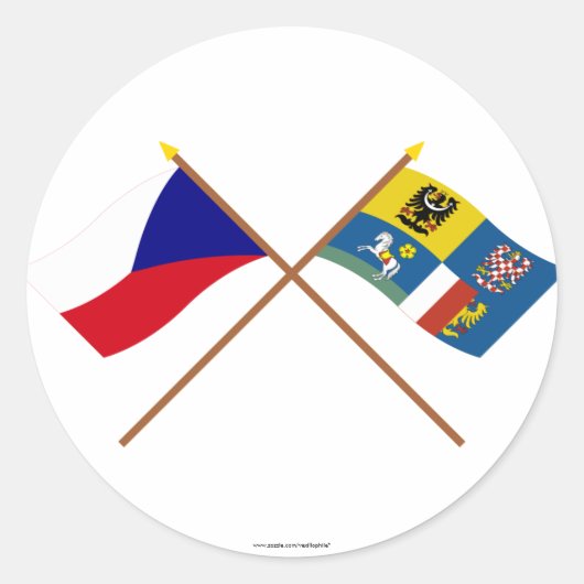 Tsjechië en Moravië-Silesia Crossed Flags Ronde Sticker (Voorkant)