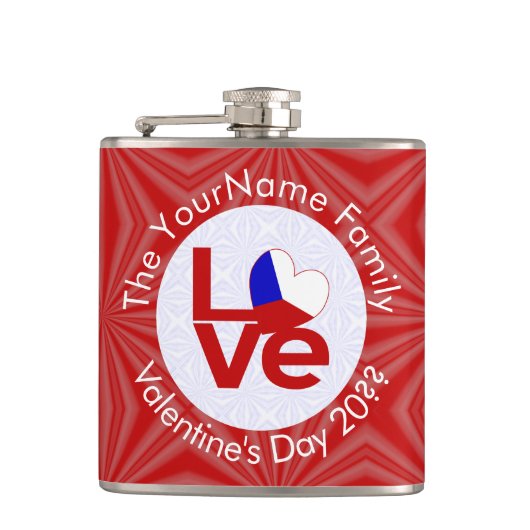 Tsjechië Rood LOVE Vlag Persoonlijk Heupfles (Voorkant)