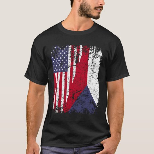Tsjechië Roots Halve Amerikaanse vlag Tsjechië T-shirt (Voorkant)