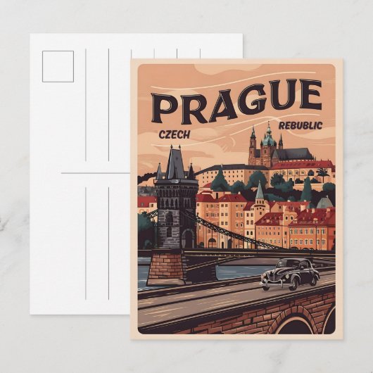 Tsjechië Vintage Reizen Praag Tsjechië Cadeaus Briefkaart (Voorkant / Achterkant)