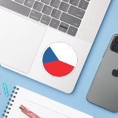 Tsjechië Vlag Ronde Sticker (Laptop met iPhone)