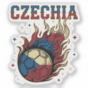 Tsjechië Voetbal Vlammende Bal Retro Voetbal Fan A Sticker