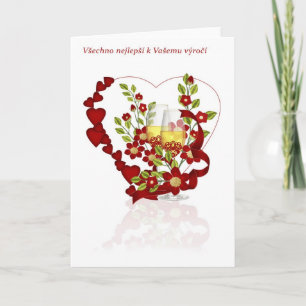 Tsjechisch Huwelijksjubileum Met Champagne bloemen Kaart