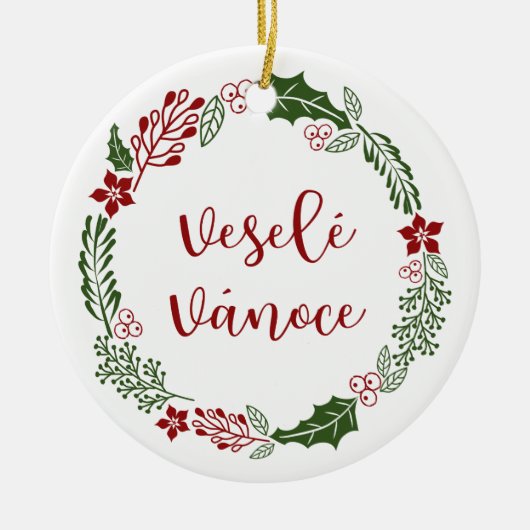 Tsjechisch Kerstkrans, Veselé vánoce Keramisch Ornament (Voorkant)